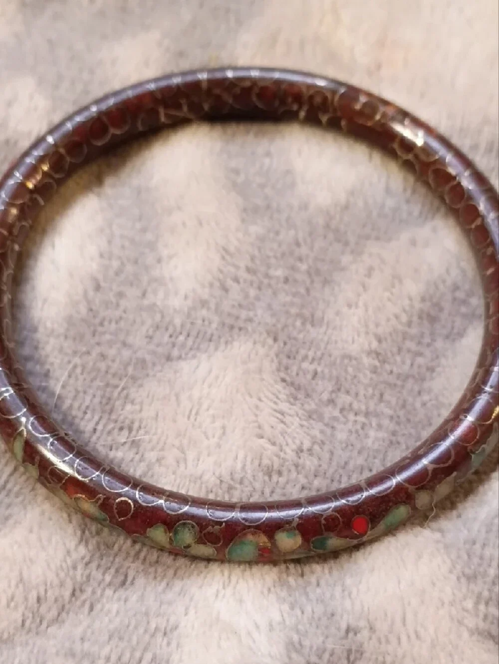 Vintage Cloisonné Floral Bangle Bracelet - Women Jewelry